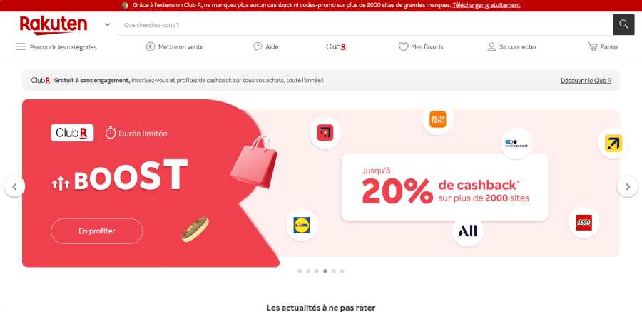 The Rakuten France homepage
