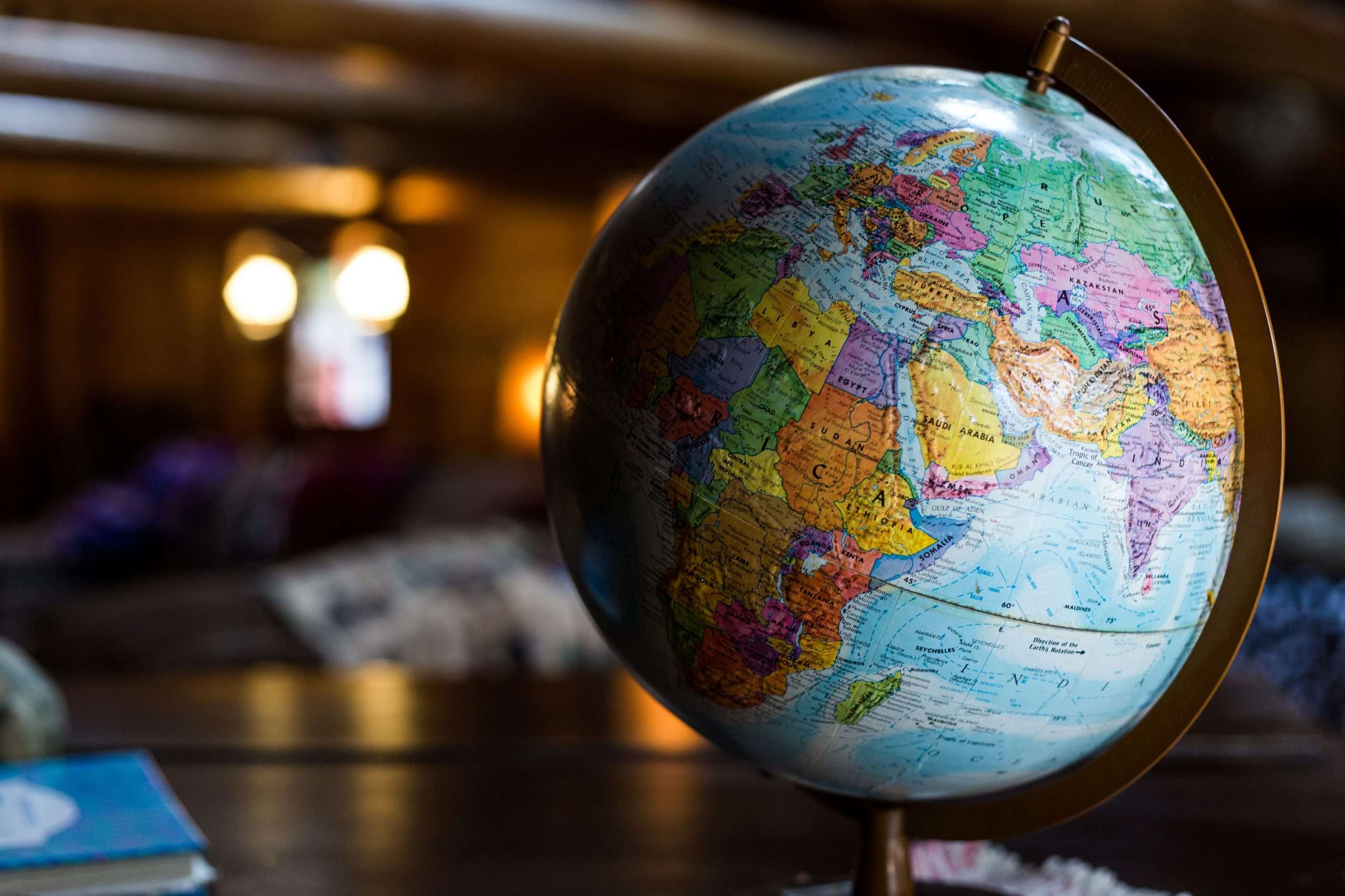 close up photograph of a globe with out of focus background