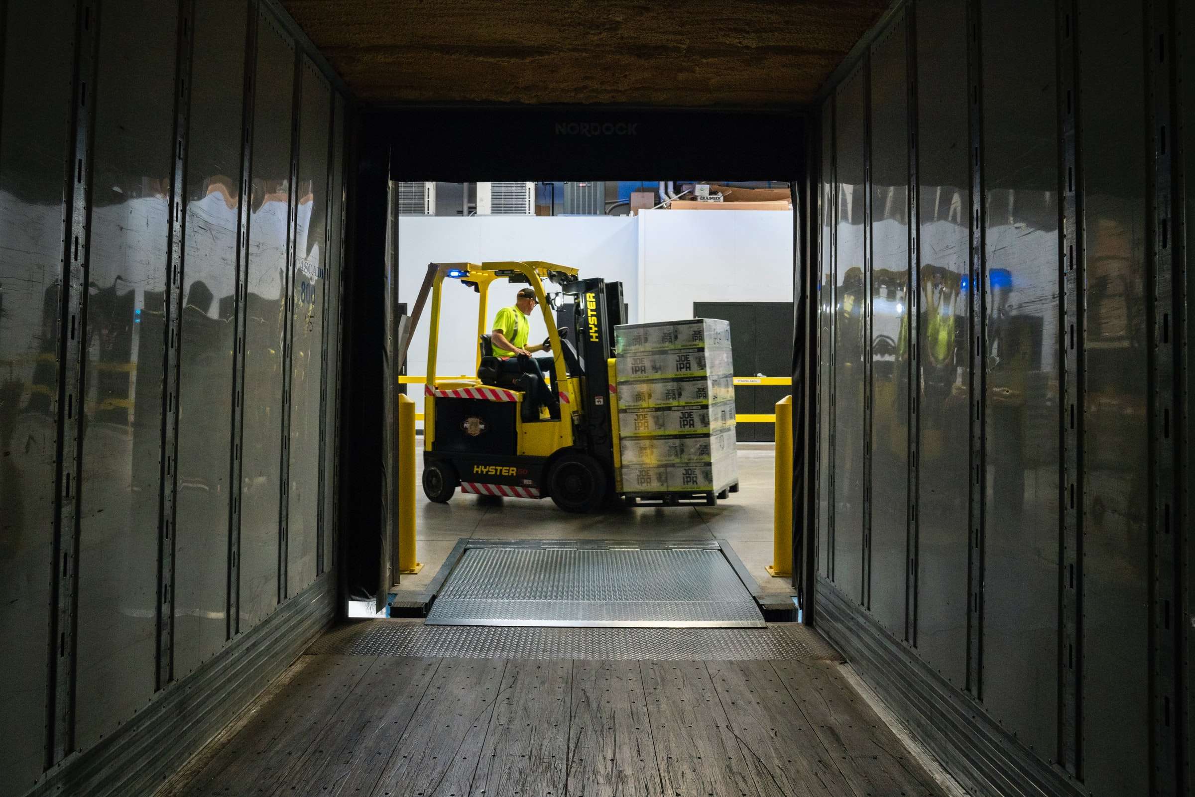 cargo container and forklift