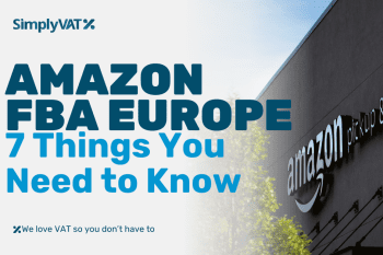 Text of the title of the blog "Amazon FBA Europe: 7 Things You Needs to Know" and an image of an Amazon Pick Up and Returns Building