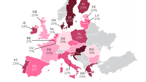 A map of VAT rates in the EU